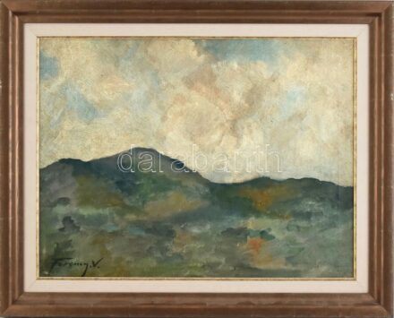 Ferenczy V jelzéssel: Dombos táj. Olaj, karton. 43x56 cm. Dekoratív fakeretben.