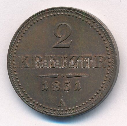Ausztria 1851A 2kr Cu T:2 patina, kis ph. Austria 1851A 2 Kreuzer Cu C:XF patina, small edge error KM# 2189