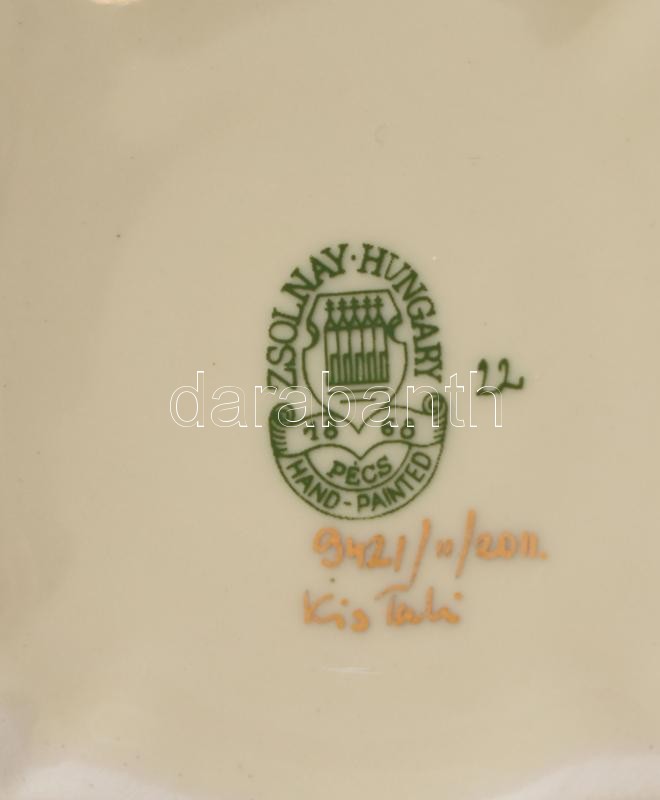 Zsolnay pillangó mintás bonbonier, kézzel festett, jelzett, hibátlan 11x11cm - Image 3