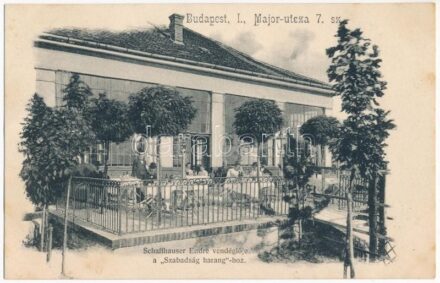 Budapest XI. Kelenföld, Schaffhauser Endre vendéglője a 'Szabadság harang'-hoz, lovaskocsi. Major utca 7.