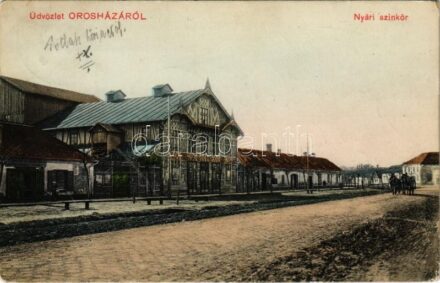 1911 Orosháza, Nyári színkör, üzlet. Pless N. kiadása (EK)