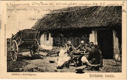 1902 Hortobágy, Délibábok hazája, délebéd. Telegdi K. Lajos utóda kiadása, Haranghy