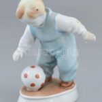 Zsolnay porcelán 'Labdás Öcsi', kézzel festett, jelzett,(tervező:Sinkó András), apró mázhibával, m: 11 cm