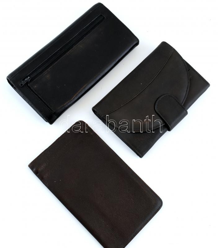 3 db bőr tárca, jó állapotban, kb. 17×10 cm