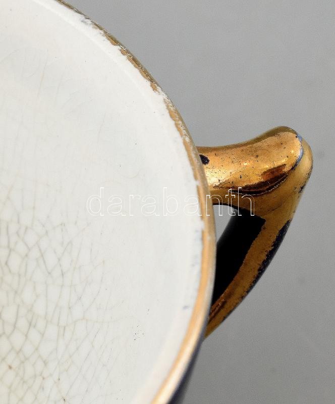 Sarreguemines kék teáscsésze aljjal, jelzett, kis kopásnyomokkal, d: 10,5 és 15,5 cm - Image 2