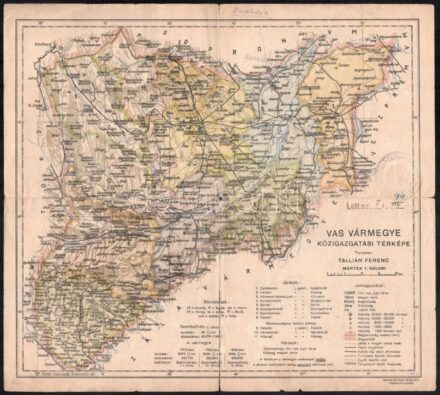 Vas vármegye térképe Talján Ferenc MFI. szakadt 31x28 cm