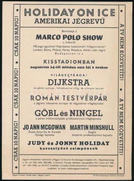 1968 Holiday on ice, jégrevű a Kisstadionban 100 tagú zenekarral