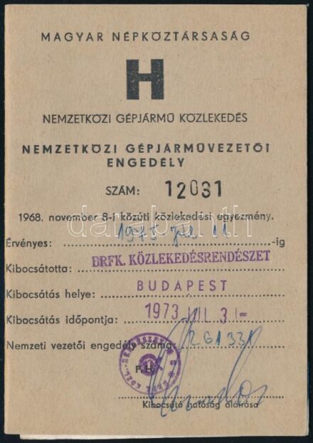 1973 Nemzetközi gépjárművezetői engedély