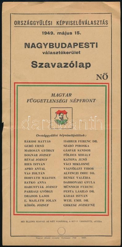 1949 Magyar függetlenségi front szavazólap