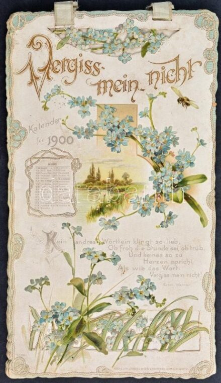 1900 'Vergiss mein nicht' - Kalender für 1900, Verlag Wezel & Neumann, litho falinaptár, 31×17,5 cm, 8p
