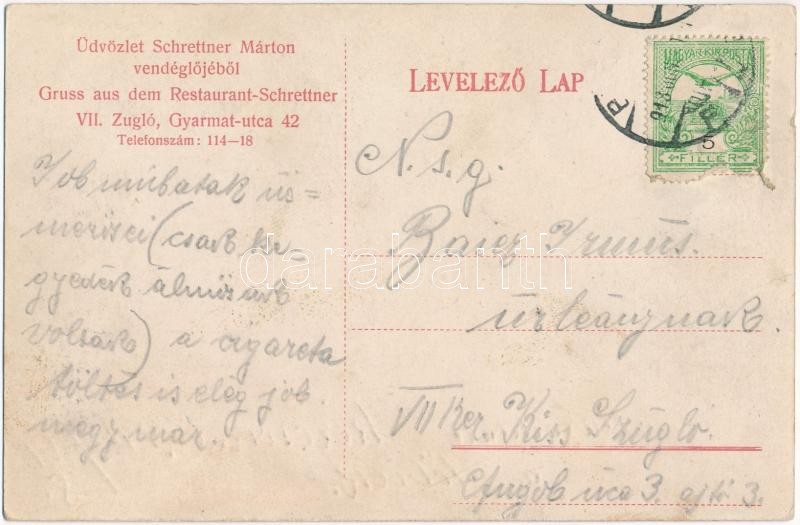1913 Budapest XIV. Zugló, Schrettner Márton vendéglője, kapu. Gyarmat utca 42. - Image 2