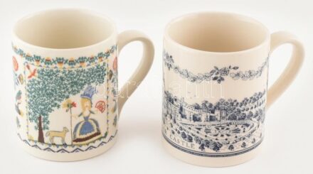 Windsor Castle és Fitzwilliam Museum Cambridge bögre, 2 db, matricás, jelzett, kis kopásnyomokkal, m: 8,5 és 9 cm