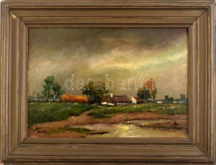 Kasznár Ring Jenő (1875-1945): Alföldi fények. Olaj, vászon, jelzett, javított. Dekoratív, sérült fakeretben, 35×50 cm