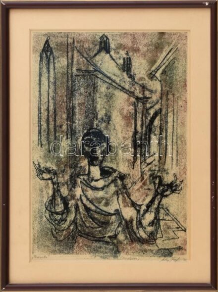 Szalay József (?- ): Poveretto. Monotípia, papír, jelzett, üvegezett fakeretben. 30x21cm