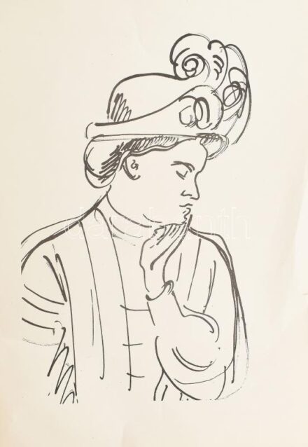 Vaszary János (1867-1939): Hölgy sziluett. Ofszet, papír, 30x42 cm