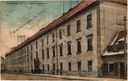 Pozsony, Pressburg, Bratislava; Cs. és kir. kórházi laktanya. Schreier Peter kiadása / K.u.k. Spitalkaserne / military hospital barracks (r)