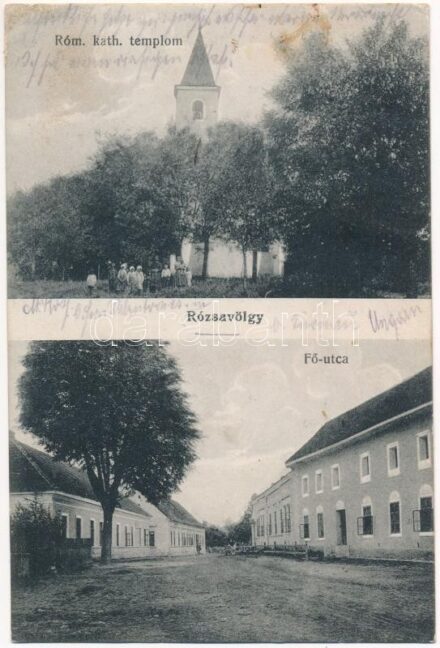 1917 Rózsavölgy, Rosindol, Ruzindol (Nagyszombat, Trnava); Római katolikus templom, Fő utca / main street, Catholic church (EK)