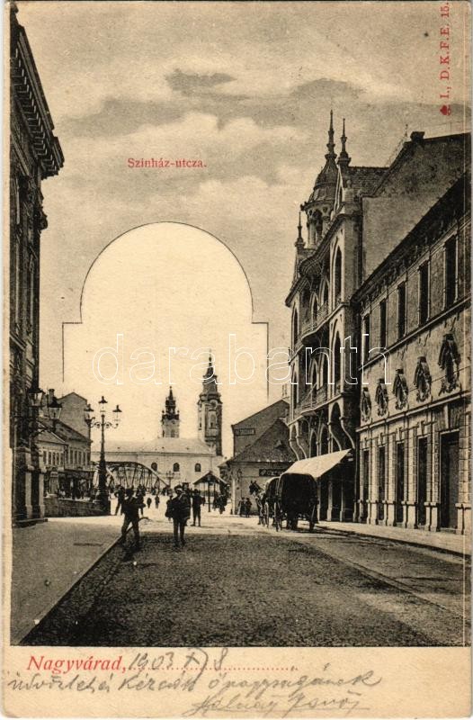 1903 Nagyvárad, Oradea; Színház utca, Gresham, üzletek / street, shops