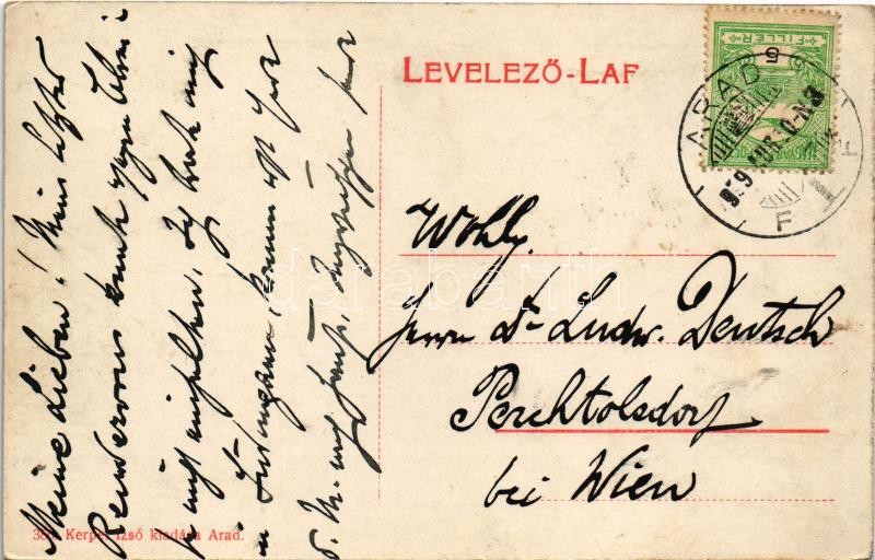 1909 Arad, Andrássy tér, 1848-1849 Múzeum, Róth Testvérek, Schäffer Henrik és Kornis Testvérek Anker üzlete, vendéglő terasza . Kerpel Izsó kiadása / square, shops, museum, restaurant's terrace - Image 2