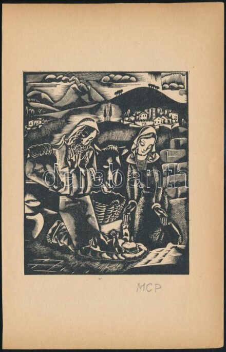 Molnár C. Pál (1894-1981): Szent család. Fametszet, papír, utólagos jelzéssel, 11x9 cm.