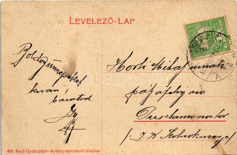 1908 Déva, Fő utca, vár, Hirsch testvérek és Mallász üzlete, gyógyszertár. Kroll Gyula kiadása / street, castle, shops, pharmacy (EK) - Image 2