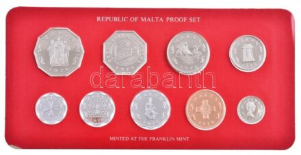 Málta 1976. 2m-50c (9xklf) forgalmi sor szett eredeti díszdobozban, tanúsítvánnyal, angol nyelvű leírással T:PP Malta 1976. 2 Mils - 50 Cents (9xdiff) proof coin set in original hard case, with certificate and description in english