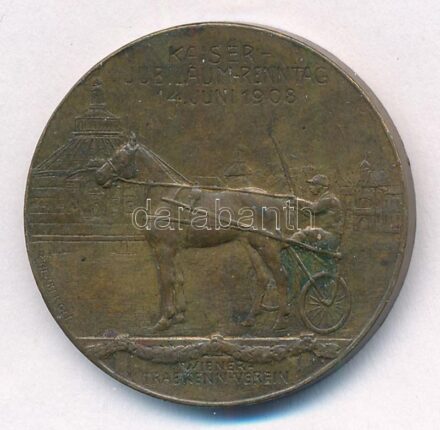 Ausztria 1908. 'Császári Jubileumi Versenynap - Bécsi Ügető Egyesület' kétoldalas Br emlékérem. Szign.: R. Neuberger (30mm) T:2- Austria 1908. 'Kaiser Jubiläum Renntag - Wiener Trabrenn Verbin' two-sided Br medal. Sign: R. Neuberger