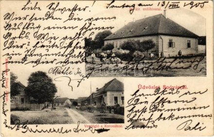 1905 Tótsóvár, Sóvár, Solivar; M. kir. erdőhivatal, Vendéglő a Koronához. Krisztman József kiadása / forestry office, hotel and restaurant