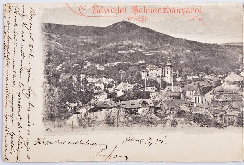 1901 Selmecbánya, Schemnitz, Banská Stiavnica; Joerges Á. özv. és fia 55. sz. Három-részes kihajtható panorámalap / 3-tiled folding panoramacard (hajtásnál szakadt / bent til broken) - Image 2
