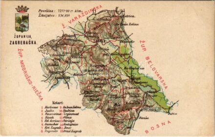 Zágráb vármegye térképe, Károlyi Gy. kiadása / Zupanija Zagrebacka / Map of Zagreb County