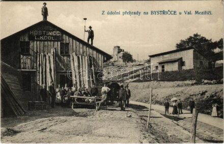 Bystricka, Z údolni prehrady na Bystricce u Valasske Mezirici, Hostinec L. Kodl. Nákl. L. Kodla, Fotogr. O. Srutek / restaurant in the valley dam