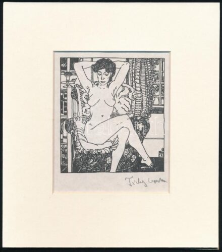 Tichy Gyula (1879-1920): Akt, nyomat utólagos jelzéssel, paszpartuban, 11×9 cm