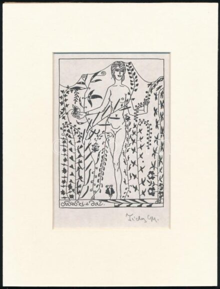 Tichy Gyula (1879-1920): Akt virágokkal, nyomat utólagos jelzéssel, paszpartuban, 11×9 cm