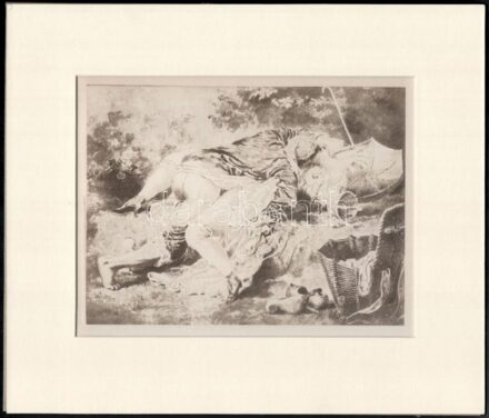 Zichy Mihály (1827-1906): Erotikus jelenet. Cinkográfia, paszpartuban, 14×18 cm
