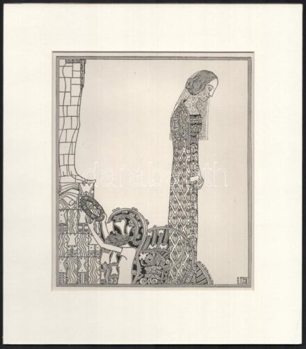 Kozma Lajos (1884-1948): Fátyolban, papír, jelzett a cinkográfián, paszpartuban, 19,5×16,5 cm