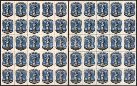 1915 Mikulás nap 'A Nemzet-Háza javára' 20f 50-es hajtott levélzáró ív + félív