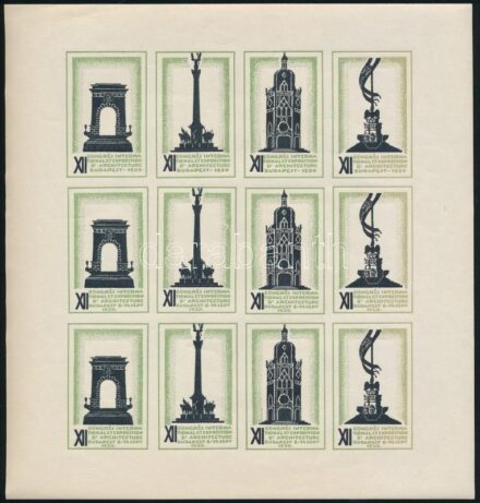 1930 Nemzetközi építészeti kongresszus, Budapest 12-es vágott levélzáró ív
