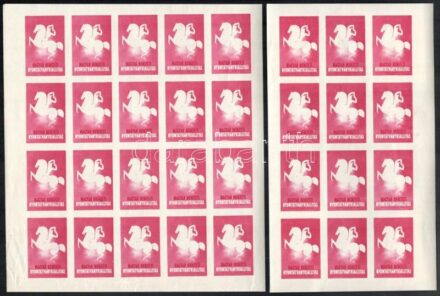 1938 Magyar Nemzeti Nyomtatványkiállítás 20-as vágott levélzáró ív + 12-es ívdarab