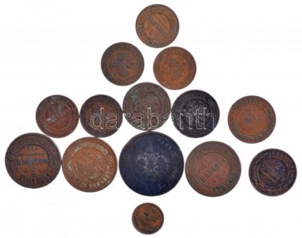 Orosz Birodalom 1868EM 5k Cu + 1876-1910. 1/2k-3k (13db, 12xklf) T:2--3- Russian Empire 1868EM 5 Kopecks Cu + 1876-1910. 1/2 Kopeck - 3 Kopecks (13pcs, 12xdiff) C:VF-VG