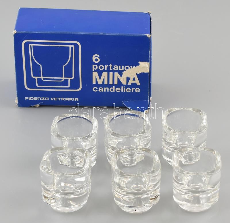 1970 körül hat darab, design, olasz, gyertyatartó, eredeti dobozában. Hibátlan. m: 5 cm