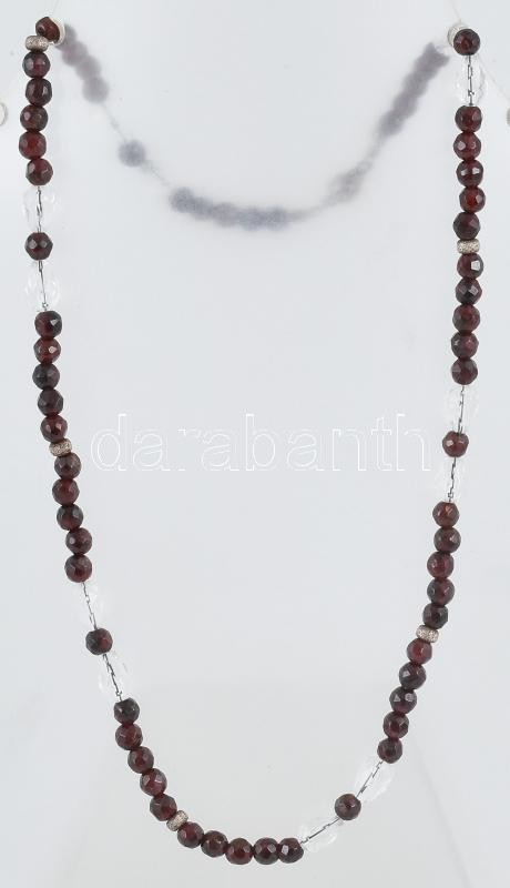 Gránátkő és hegyikristály nyaklánc, jelzett ezüst (Ag) szerelékkel, tanúsítvánnyal, eredeti dobozában