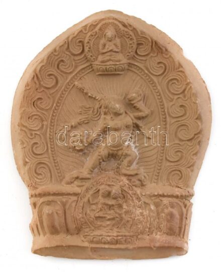Tibeti fogadalmi cserépistenség, hátoldalán kolostorpecséttel, hajszálrepedéssel, 7×5,7 cm