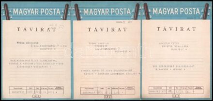 cca 1948 6 db Magyar Posta dísztávirat, Tycho Mariann és László Péter esküvője alkalmából küldve