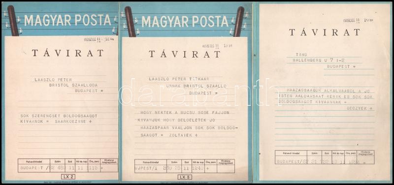 cca 1948 6 db Magyar Posta dísztávirat, Tycho Mariann és László Péter esküvője alkalmából küldve - Image 3