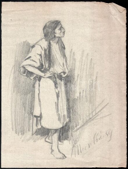 Munkácsy jelzéssel: Alak. Ceruza, papír, lap széle kissé sérült, 32x24 cm.