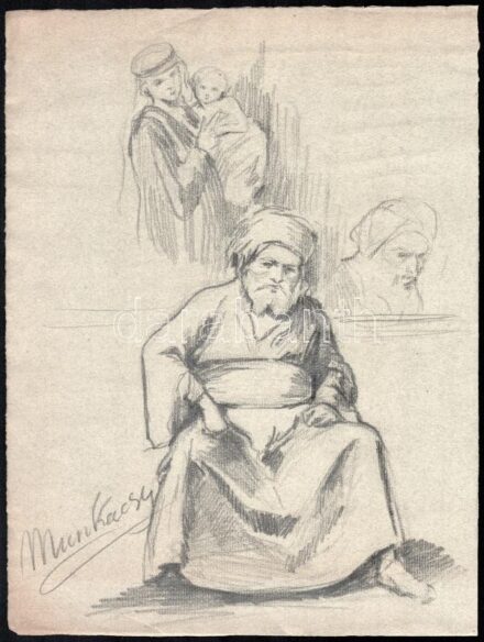 Munkácsy jelzéssel: Alakok. Ceruza, papír, 31,5x24 cm.