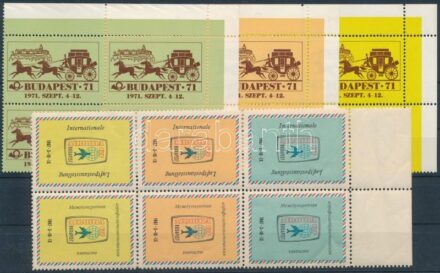 1967-1971 Aerofila kiállítási levélzáró hatostömb + Budapest '71 3 klf levélzéró négyestömb