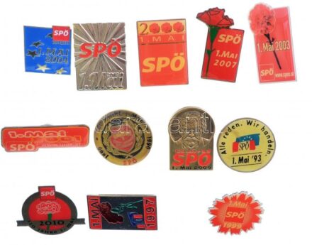 Ausztria 1998-2018. 'SPÖ Május 1.' műgyantás fém jelvények (12xklf) T:1,1- Austria 1998-2018. 'SPÖ 1st mai' synthetic resined metal badges (12xdiff) C:UNC,AU