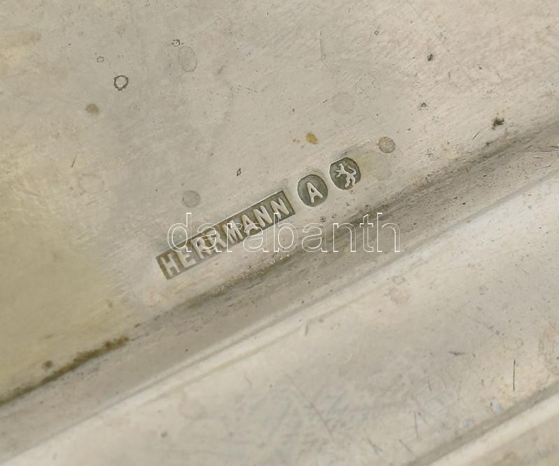 Hermann jelzett, ezüstözött alpakka tálca, kopott, 26x21cm - Image 2