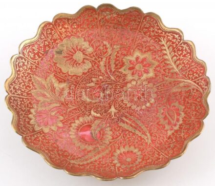 Indiai zománcozott réz tál, jelzés nélkül, hibátlan, d:22cm
